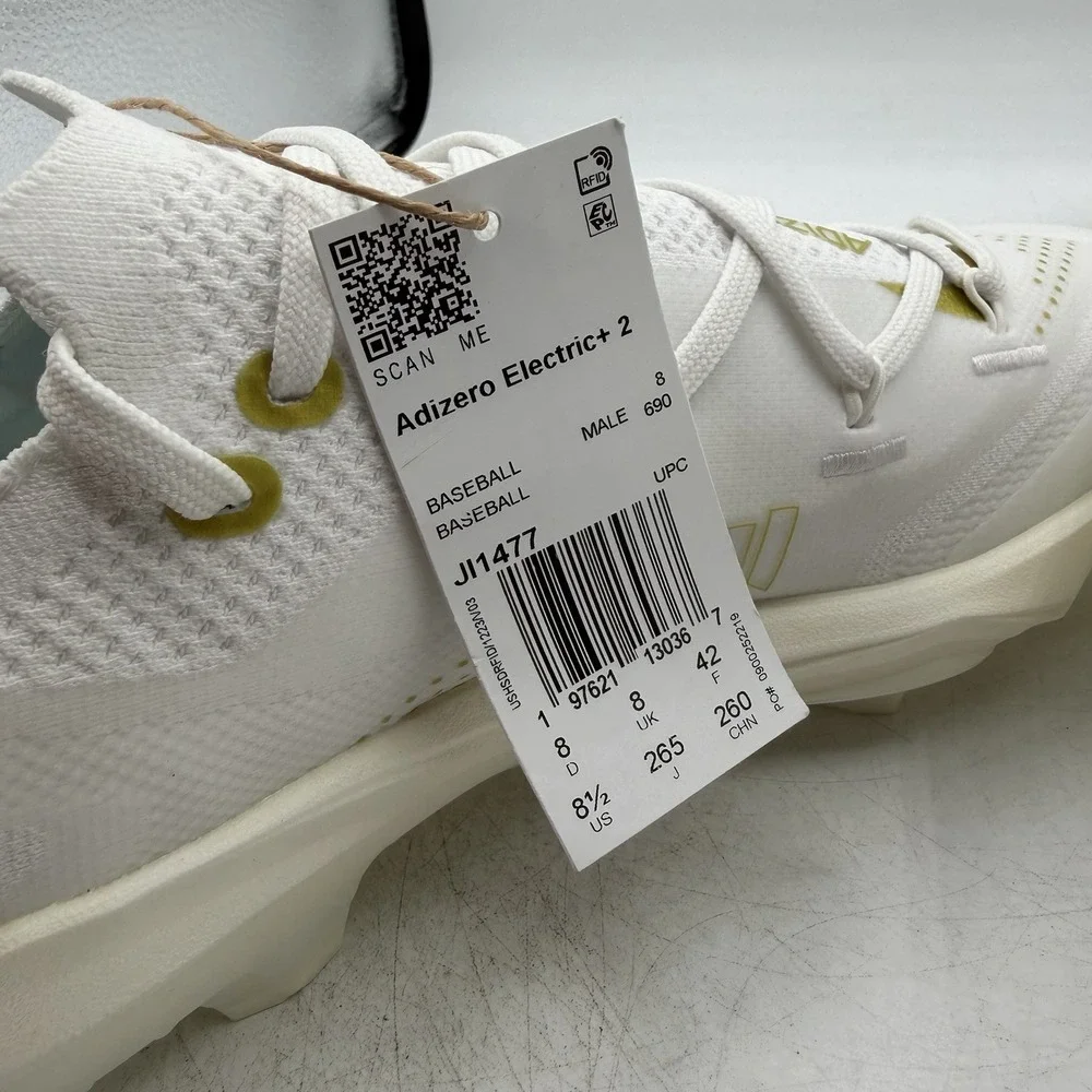 Adidas Electric+ 2 TPU Baseball Cleats Mens Sz 8.5 White/Gold Shoes JI1477 NWT
